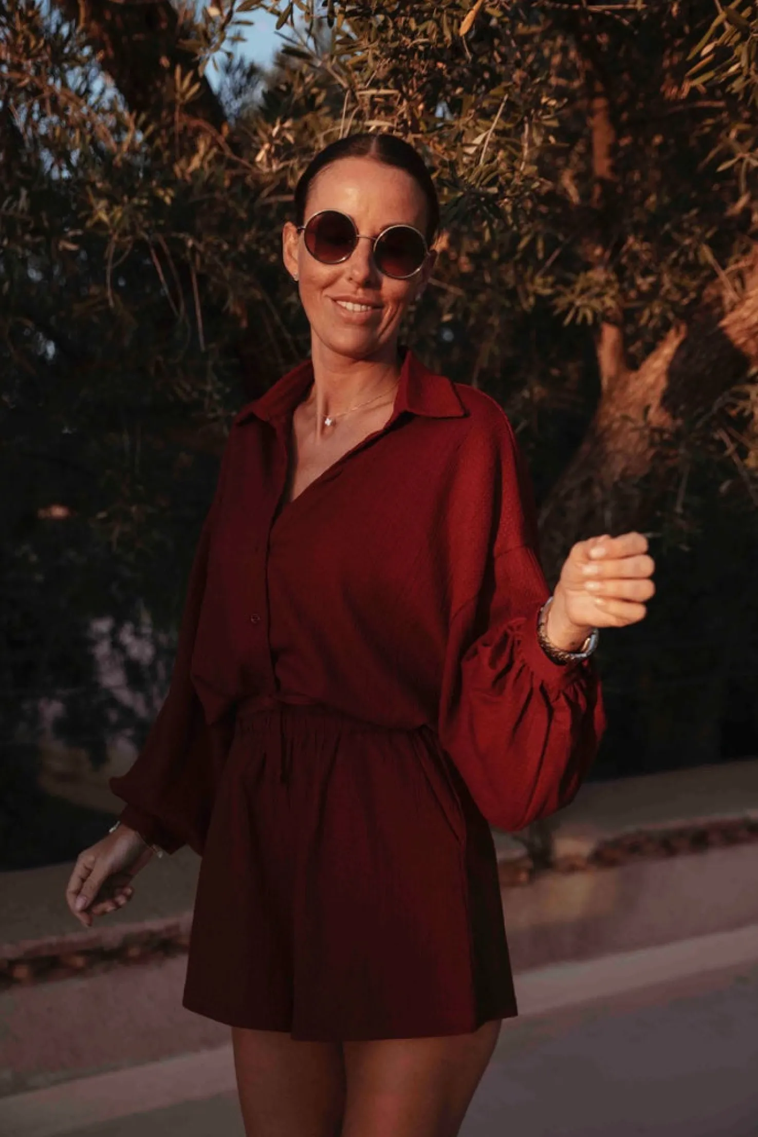 HAKIMA BURGUNDY TWO-PIECE SET