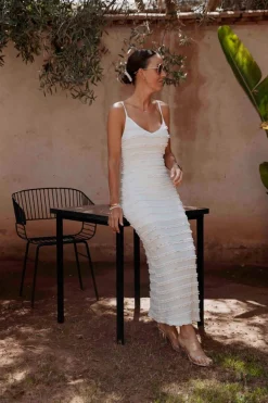 IMANE ECRU RUFFLE DRESS