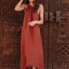 JABADOR RUST ORANGE LINEN DRESS