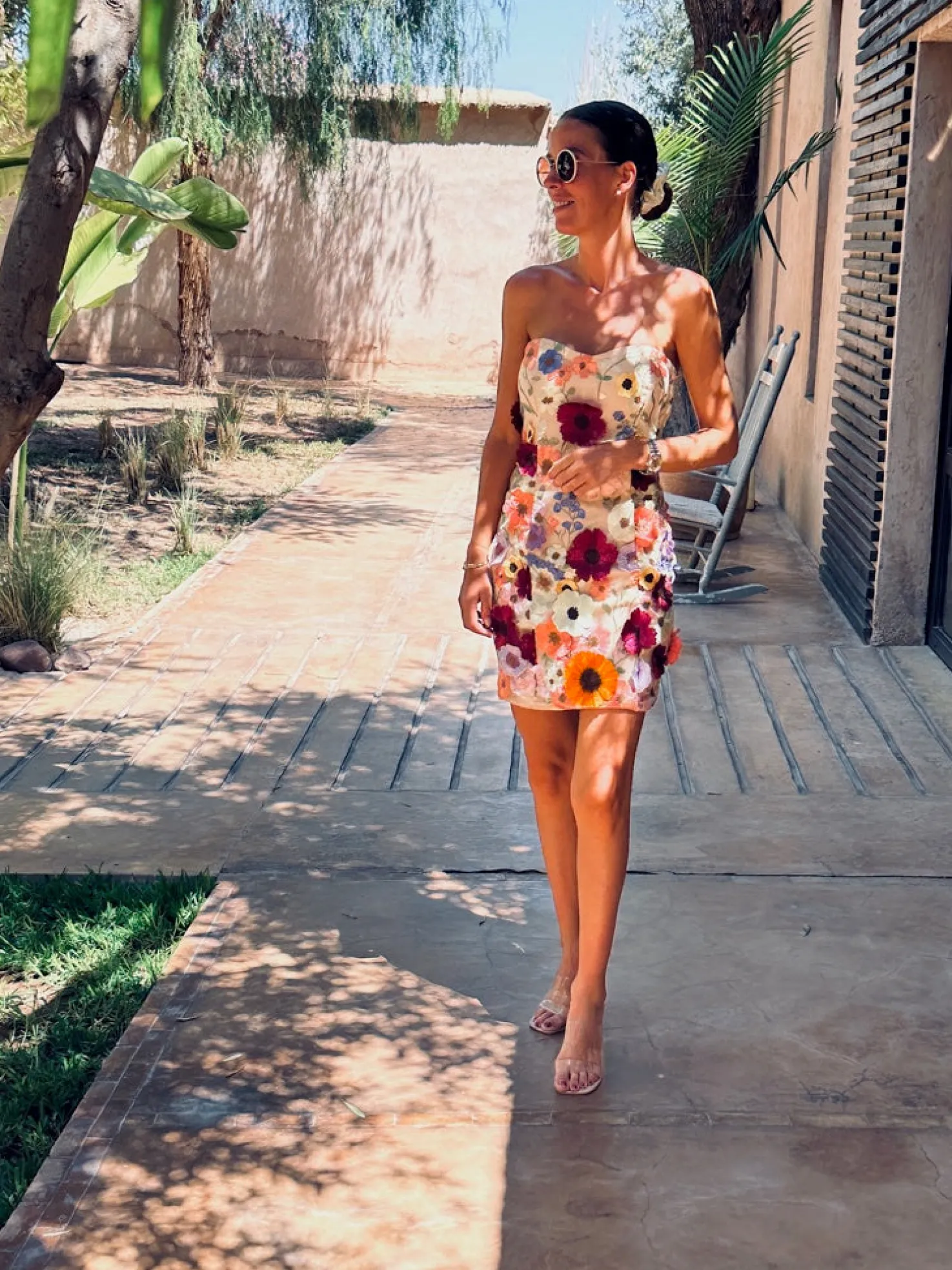 LOUBNA MULTICOLOR FLOWER BANDEAU DRESS