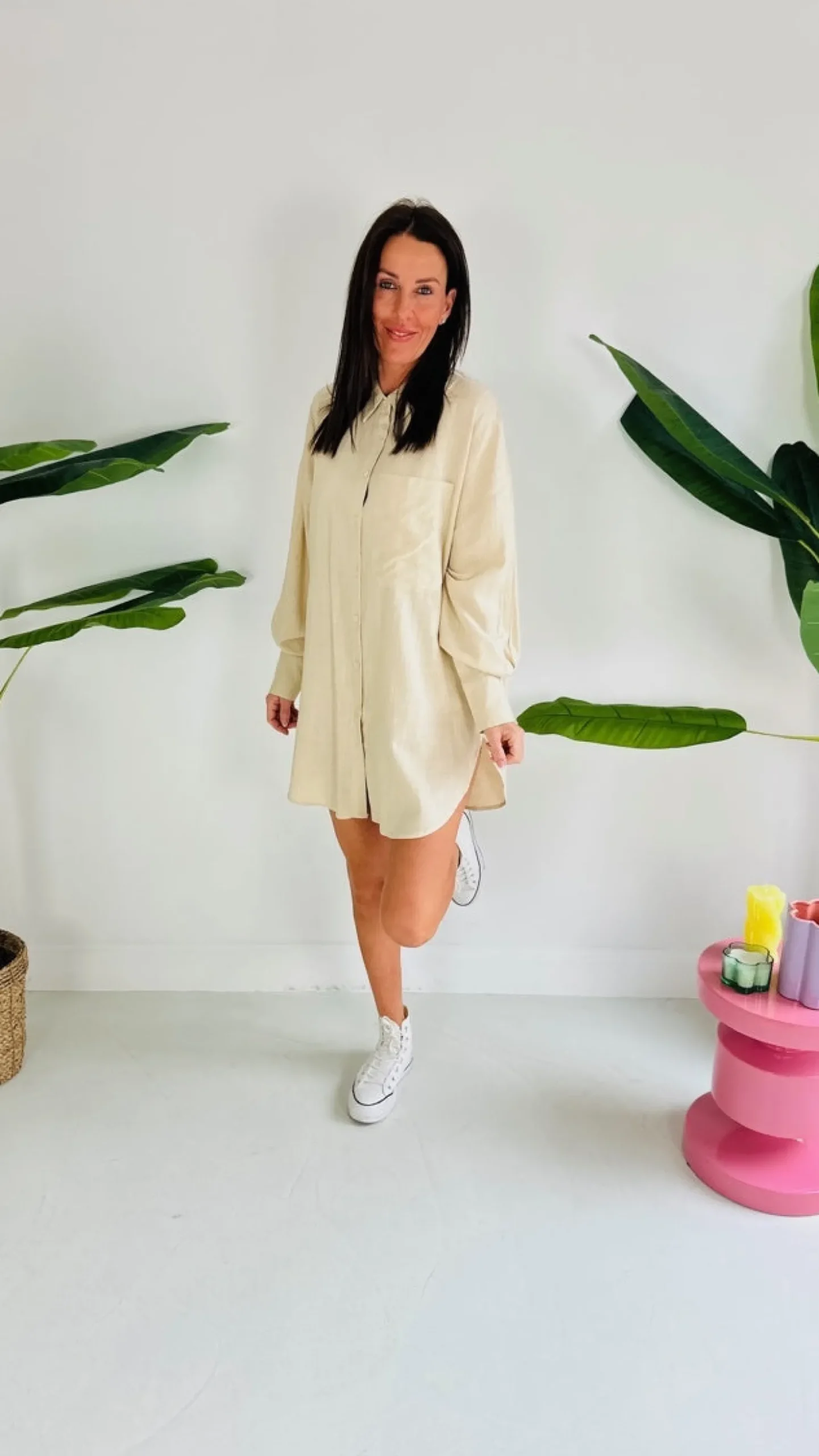 MIDNIGHT BEIGE LINEN DRESS