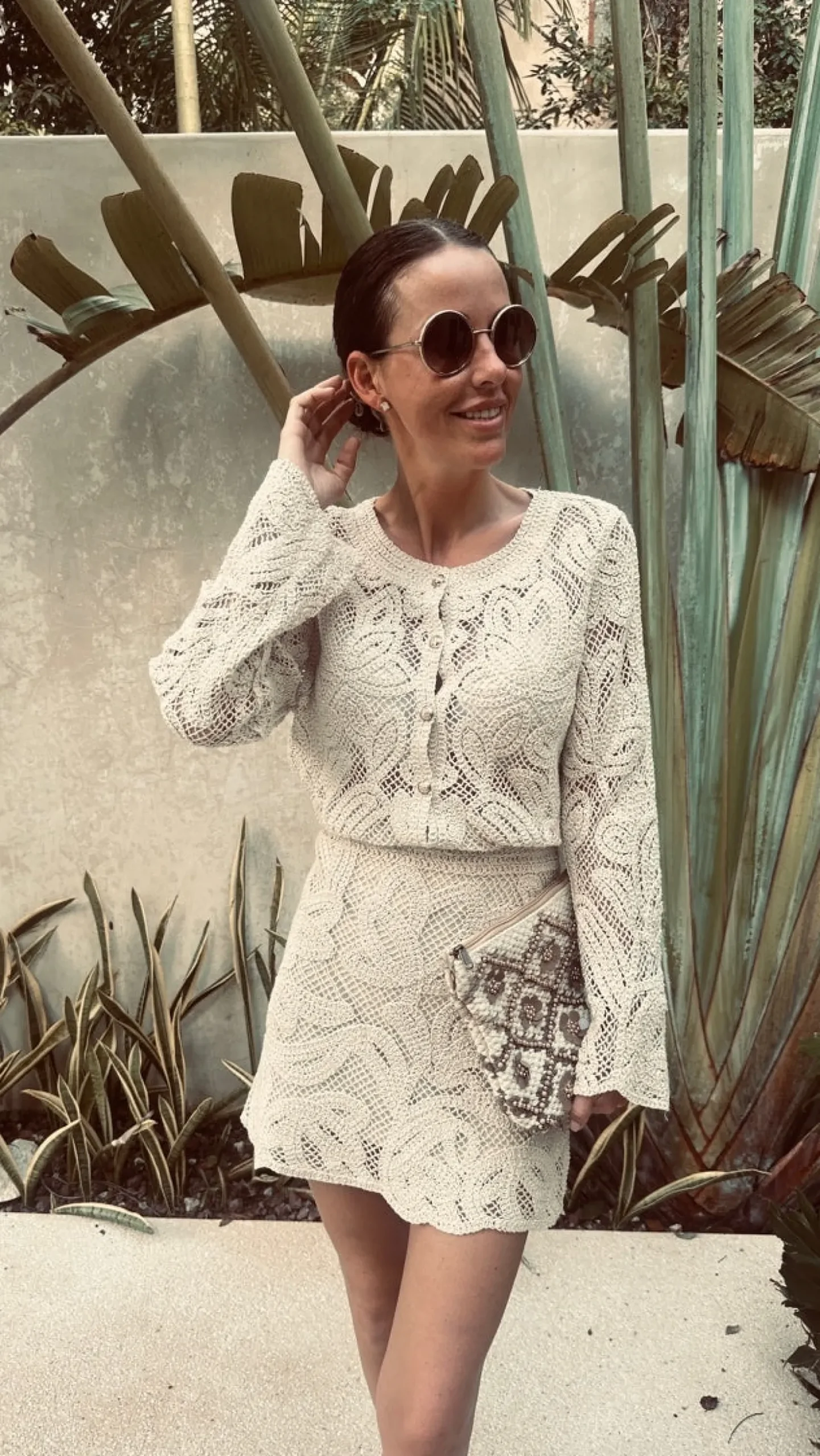 MUCHACHA BEIGE CROCHET TWO-PIECE SET