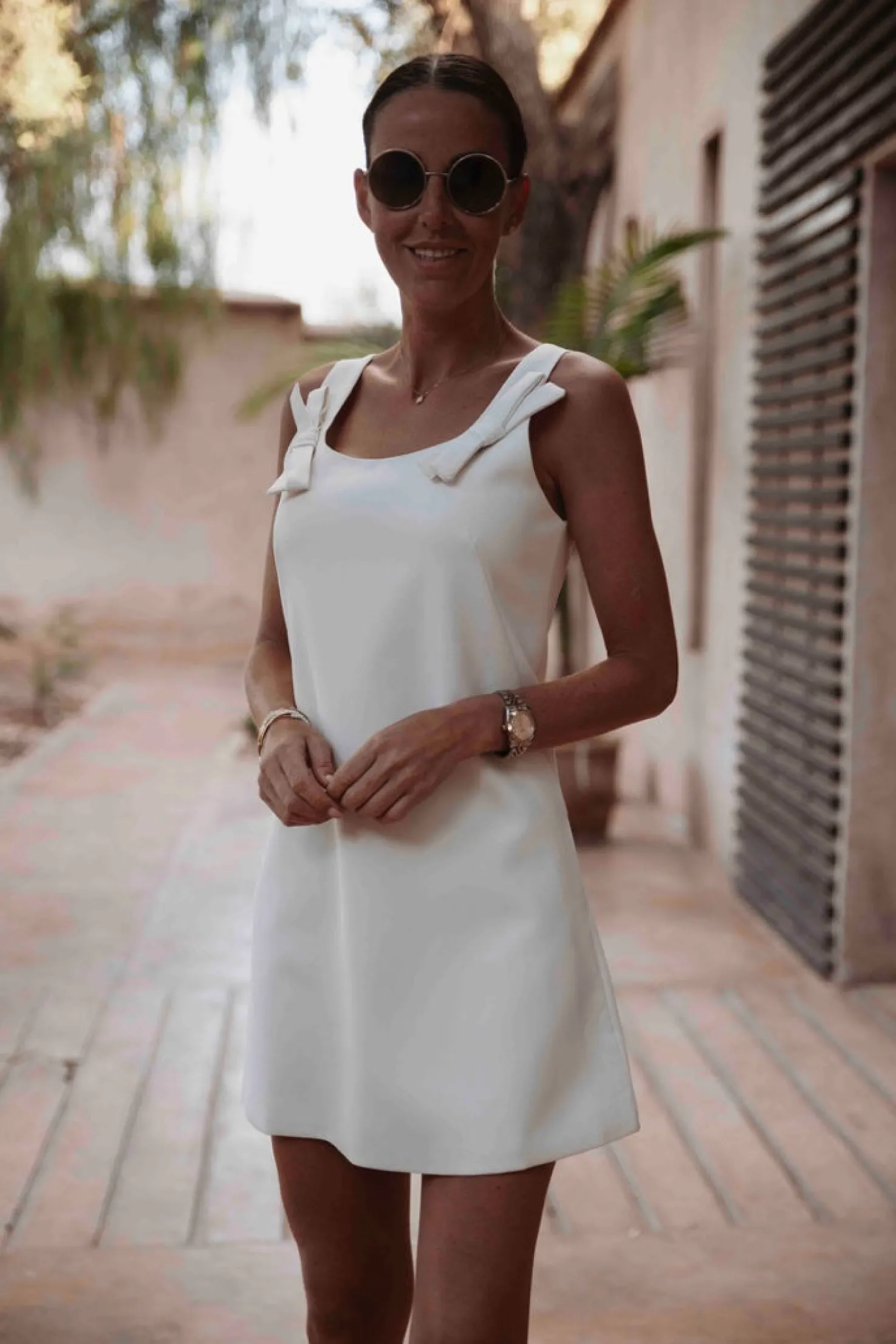 NAIMA ECRU BOW DRESS