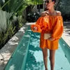 NARANJA ORANGE OFF-SHOULDER DRESS
