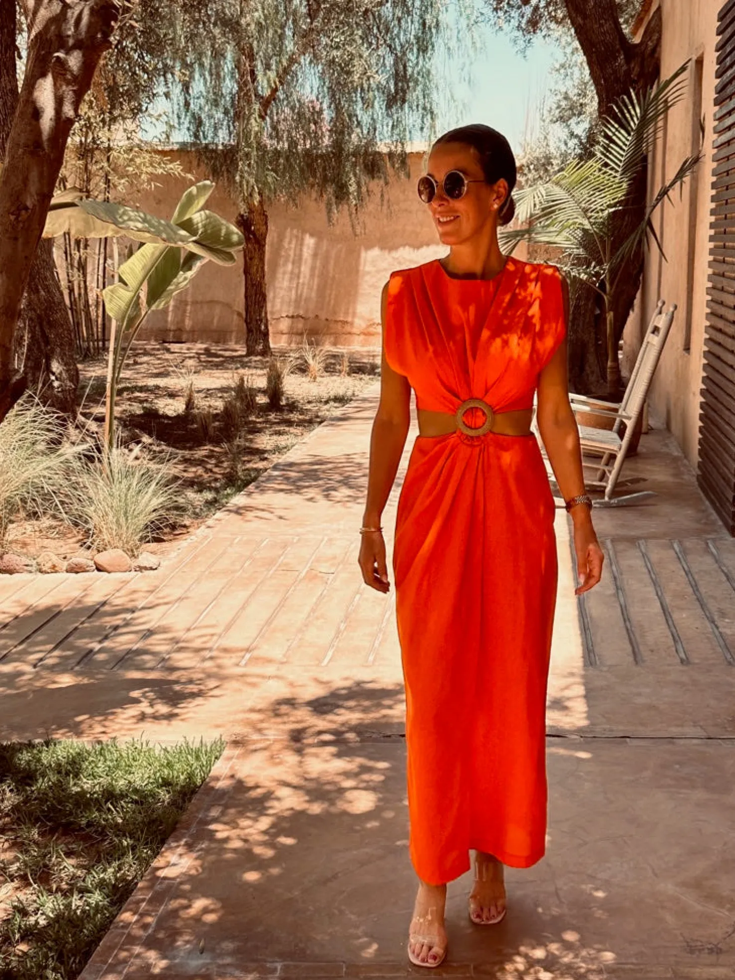 ZAINAH ORANGE LINEN CUT-OUT DRESS